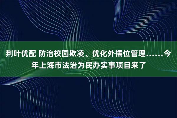 荆叶优配 防治校园欺凌、优化外摆位管理……今年上海市法治为民办实事项目来了